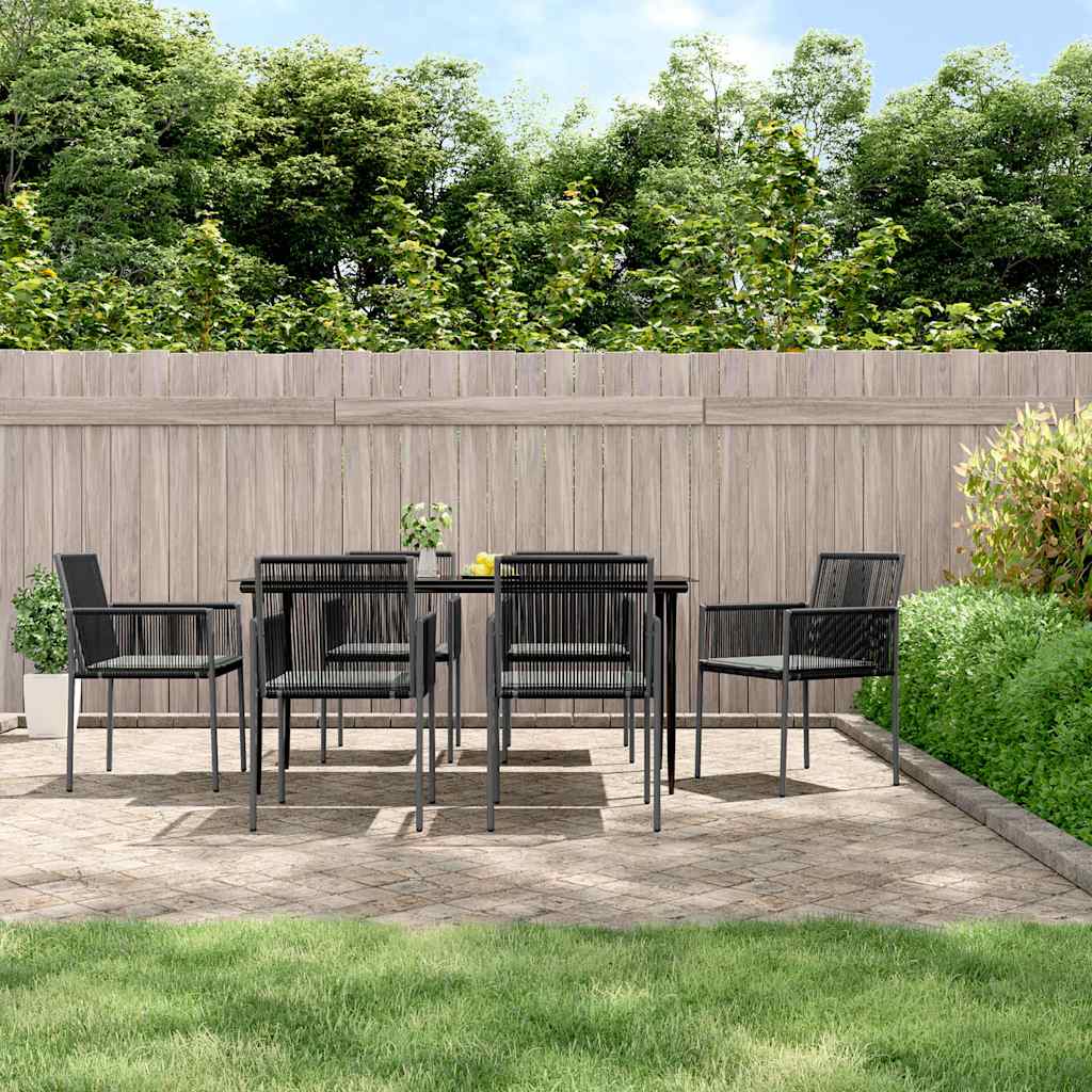 vidaXL 5-delige Tuinset met kussens poly rattan en staal zwart