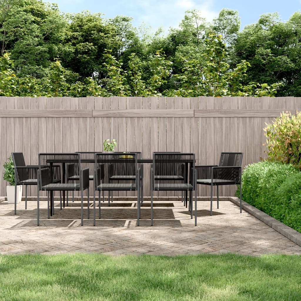 vidaXL 5-delige Tuinset met kussens poly rattan en staal zwart