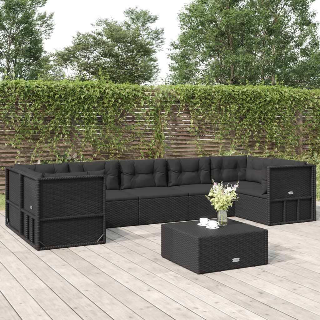 vidaXL 6-delige Loungeset met kussens poly rattan zwart