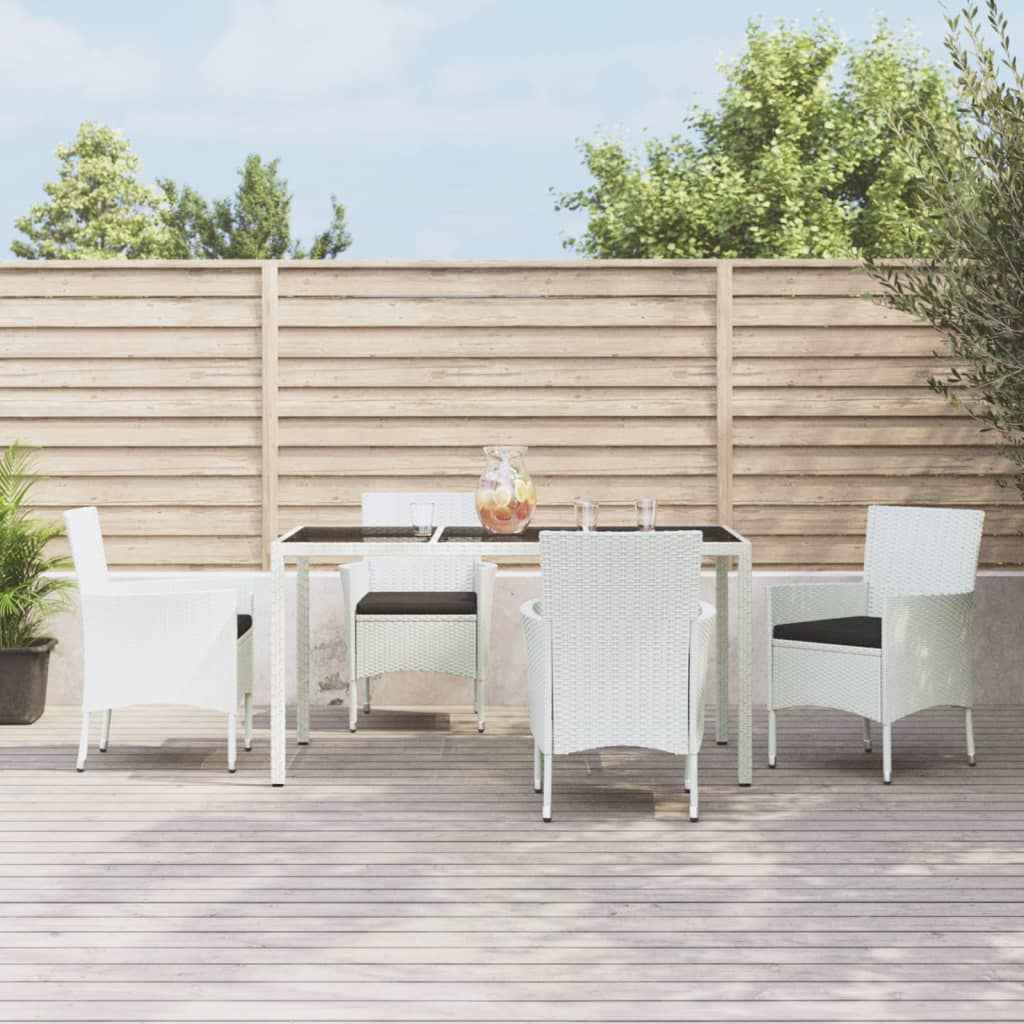 vidaXL 5-delige Tuinset met kussens poly rattan wit