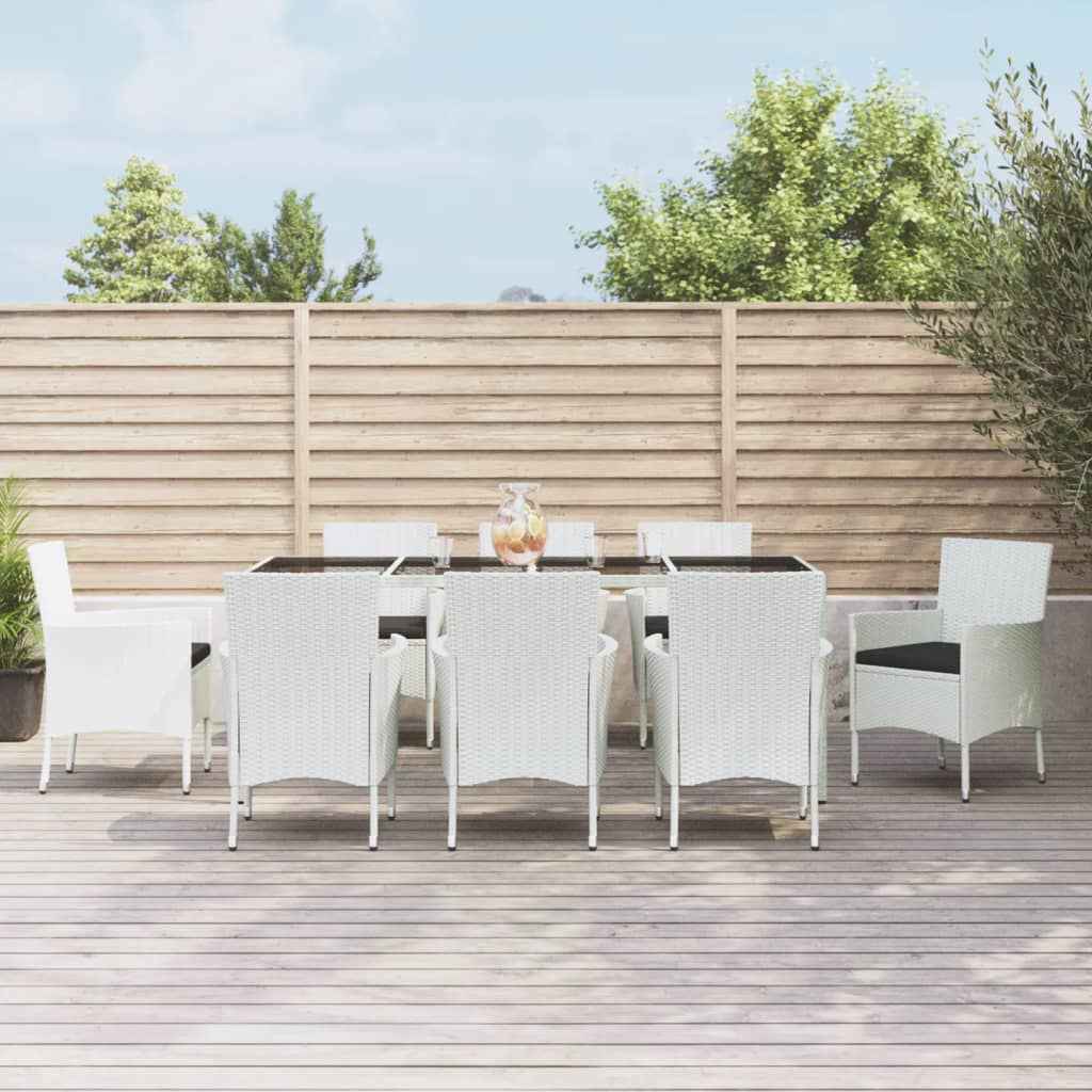 vidaXL 5-delige Tuinset met kussens poly rattan wit