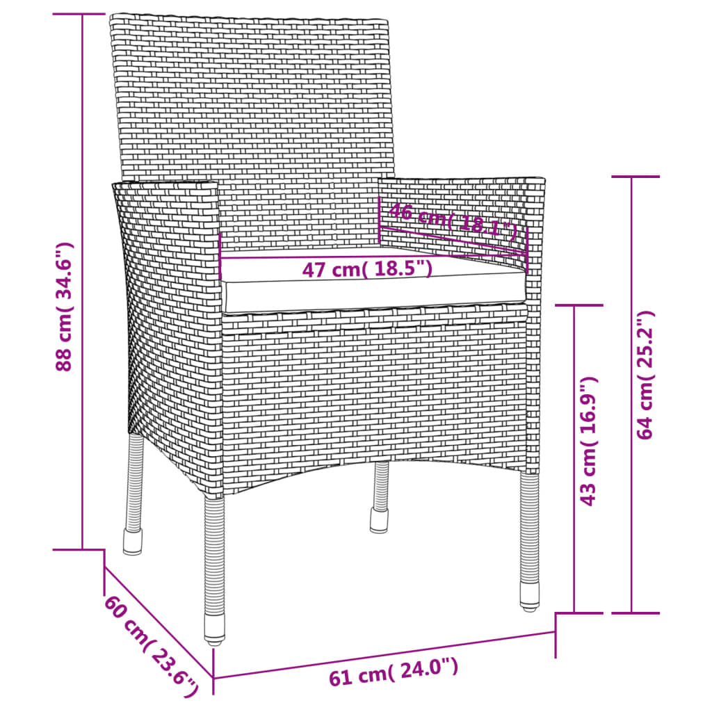 vidaXL 3-Piece Garden Lounge Set with Cushions Poly Rattan Beige