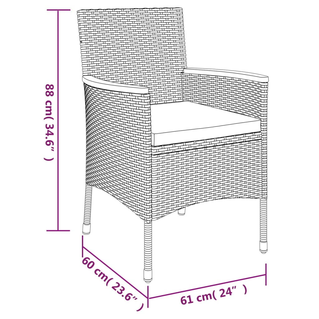 vidaXL 7-delige Tuinset met kussens poly rattan zwart