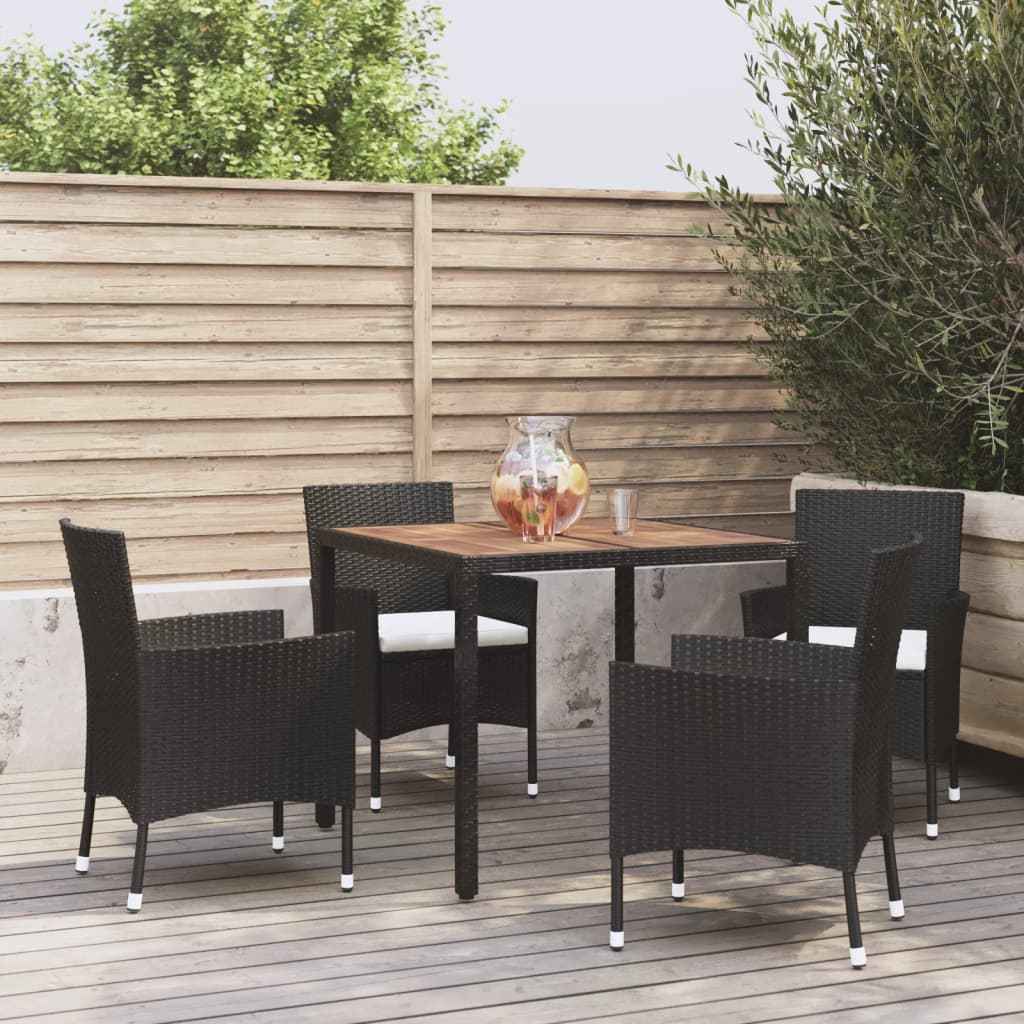 vidaXL 5-delige Tuinset met kussens poly rattan zwart
