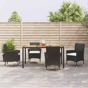vidaXL 5-delige Tuinset met kussens poly rattan zwart