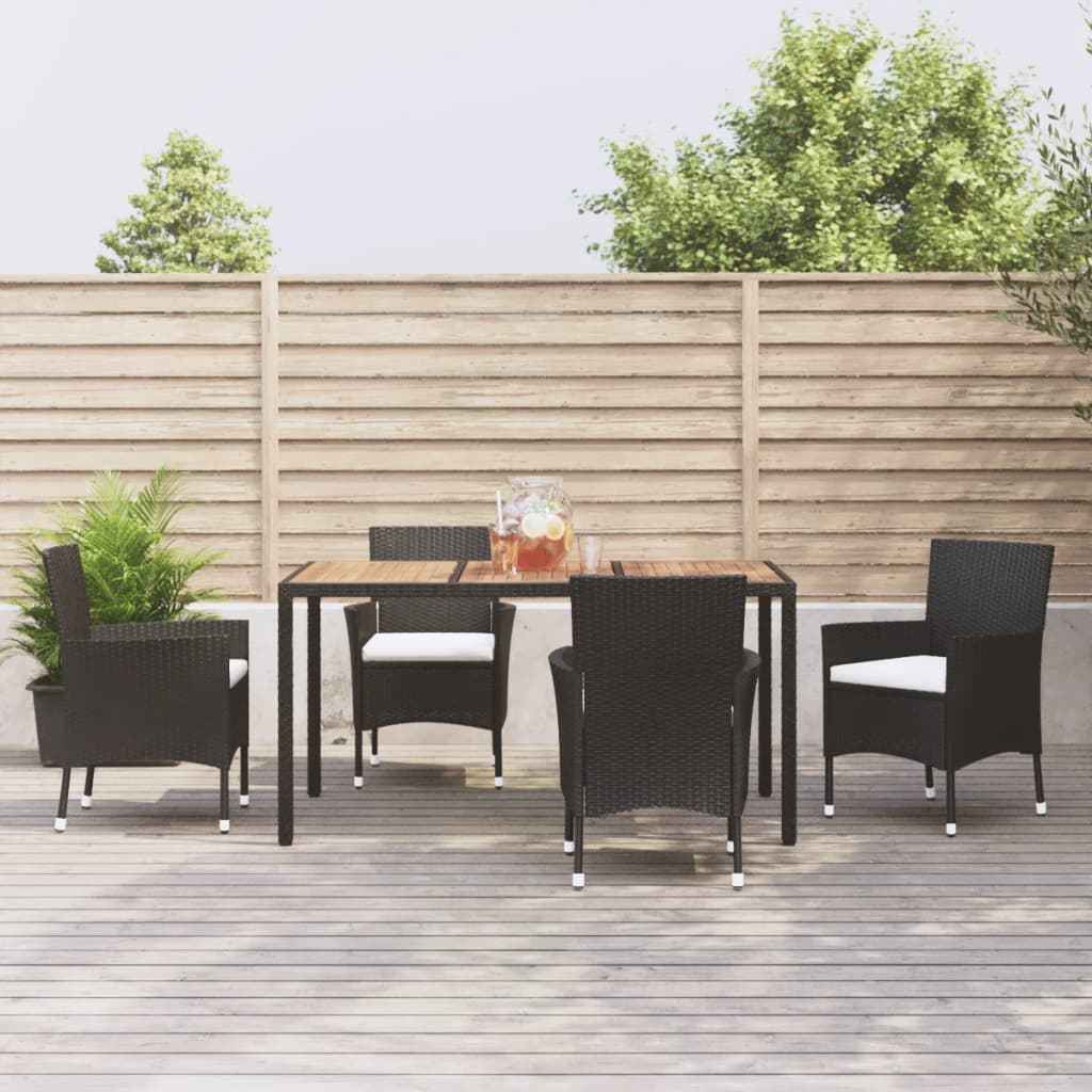 vidaXL 5-delige Tuinset met kussens poly rattan zwart