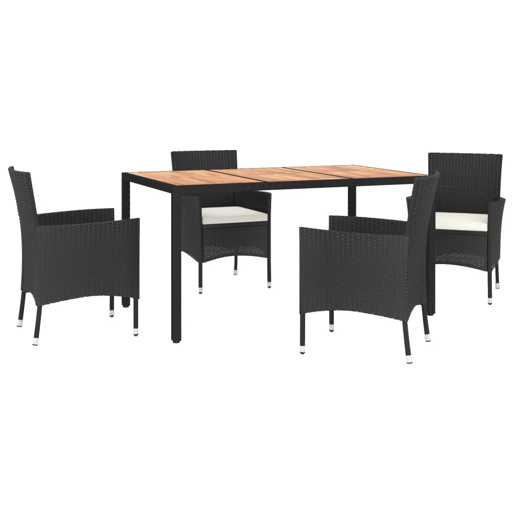 vidaXL 5-delige Tuinset met kussens poly rattan zwart