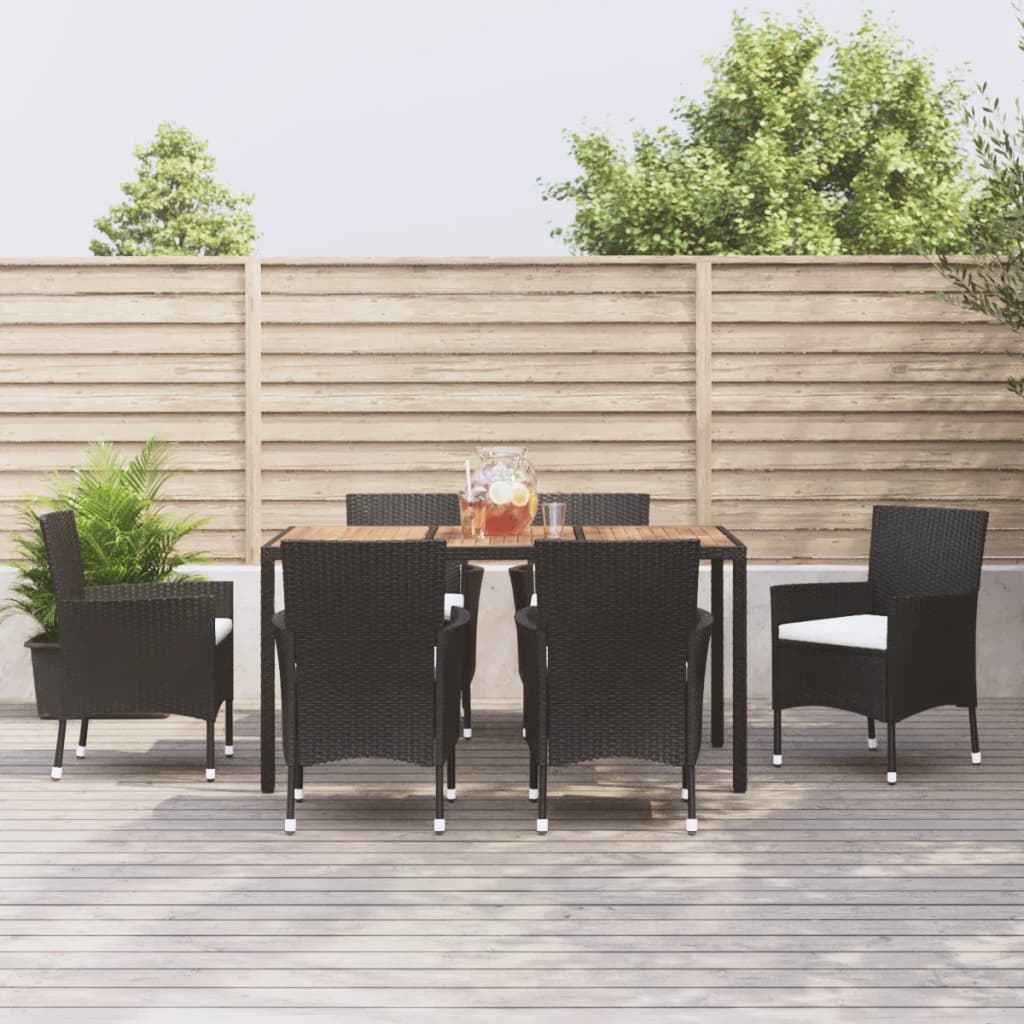 vidaXL 5-delige Tuinset met kussens poly rattan zwart