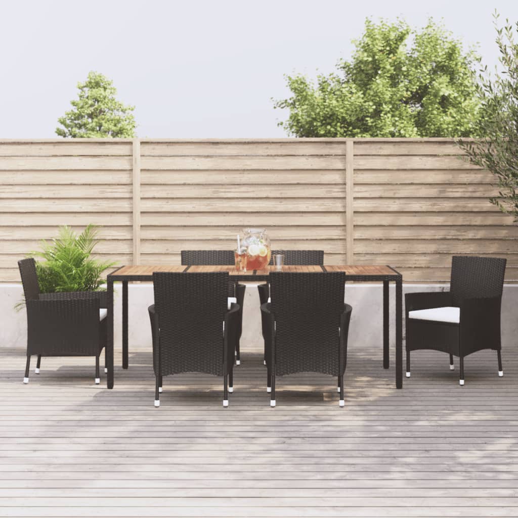 vidaXL 5-delige Tuinset met kussens poly rattan zwart