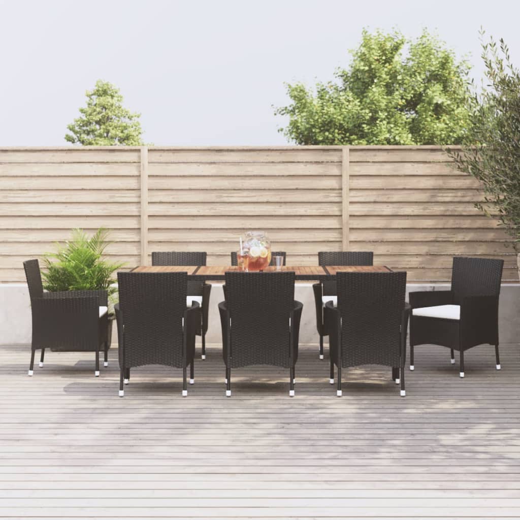vidaXL 5-delige Tuinset met kussens poly rattan zwart