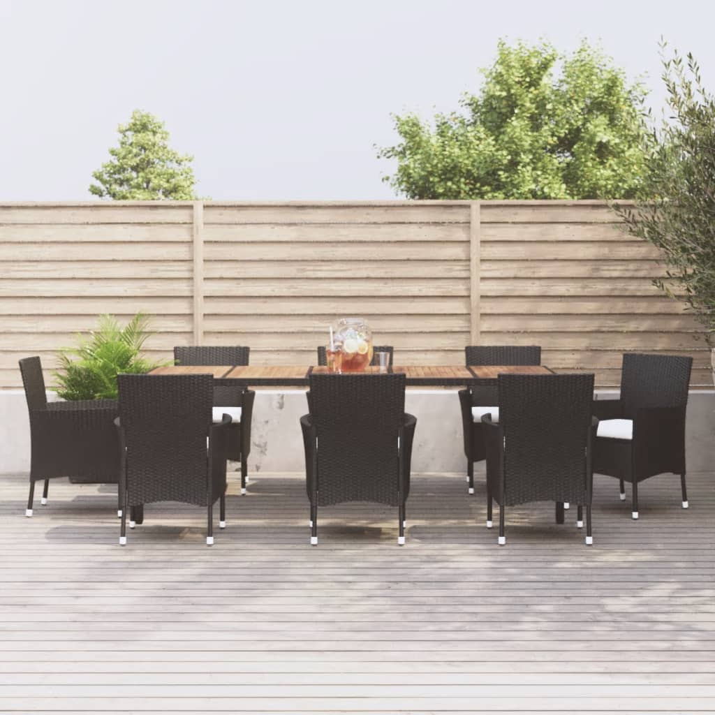vidaXL 5-delige Tuinset met kussens poly rattan zwart