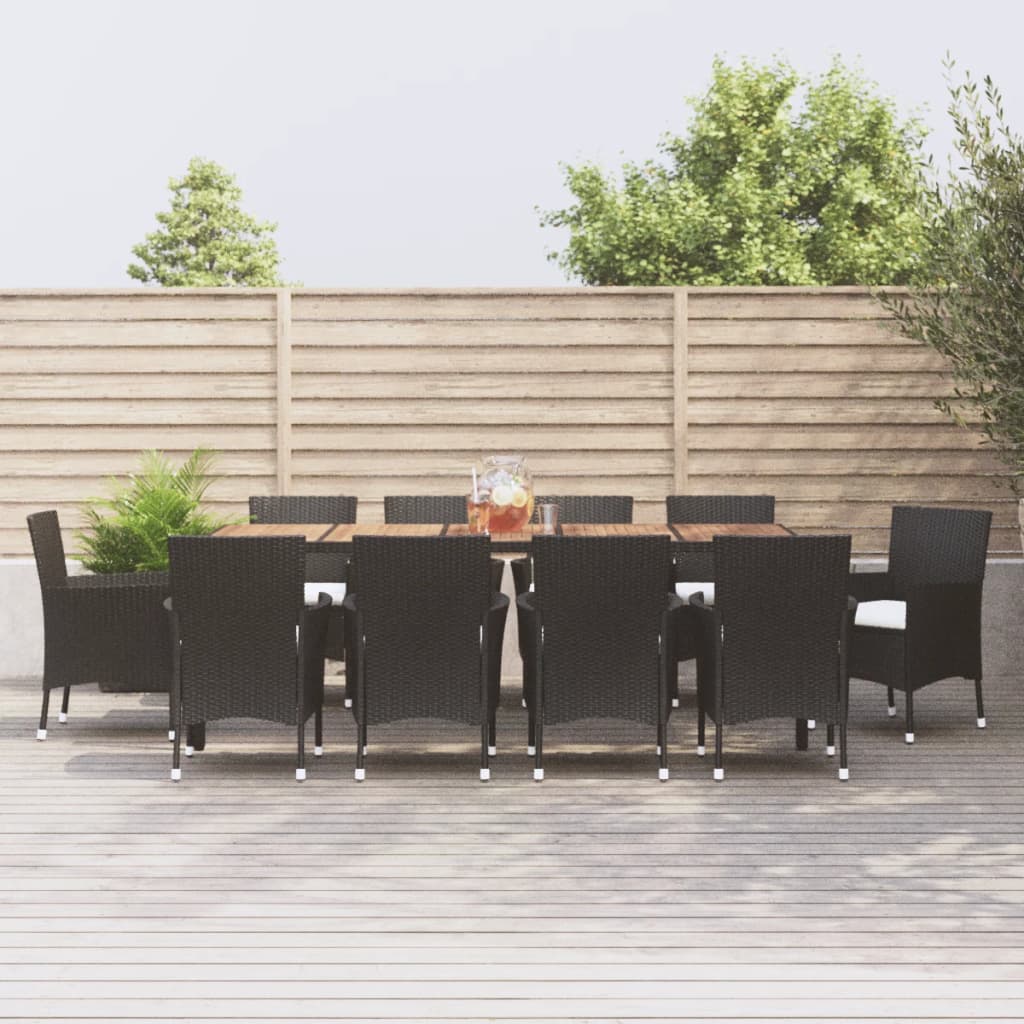 vidaXL 5-delige Tuinset met kussens poly rattan zwart