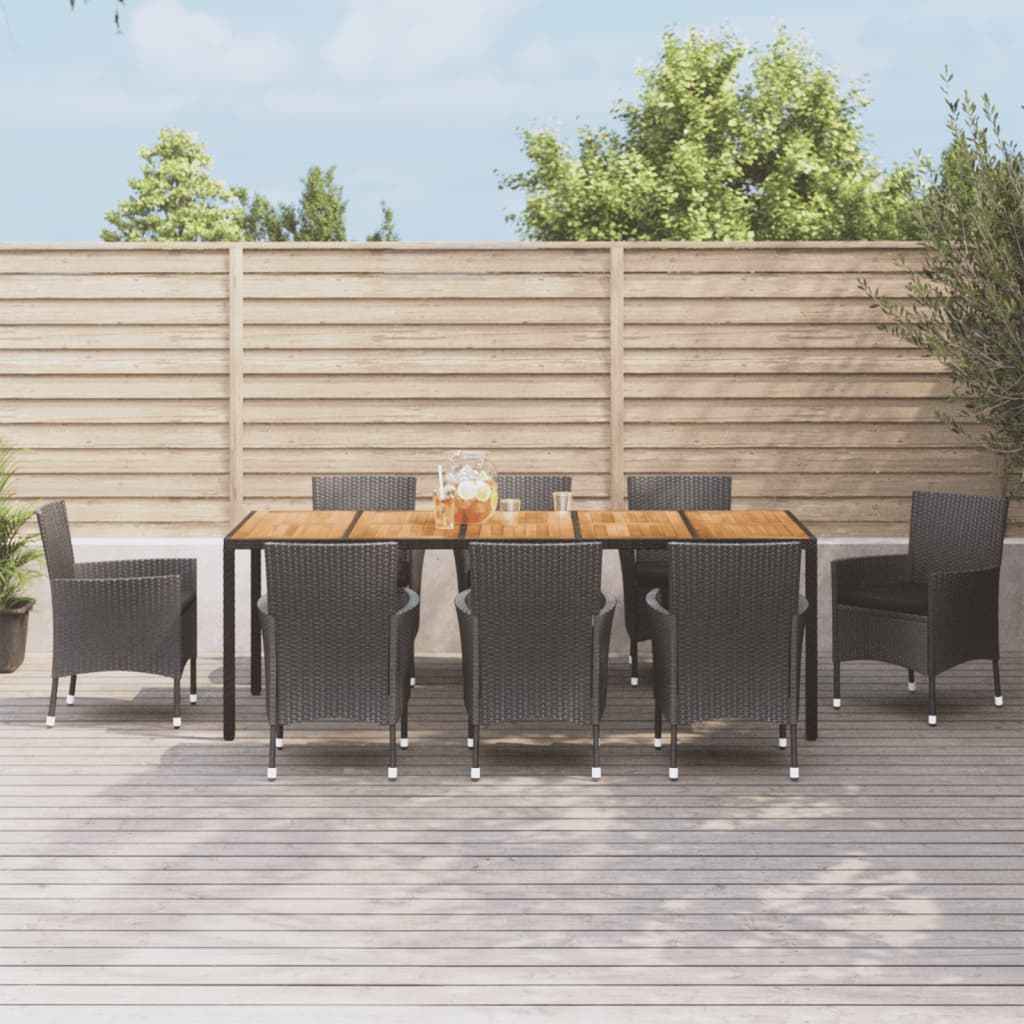 vidaXL 5-delige Tuinset met kussens poly rattan zwart