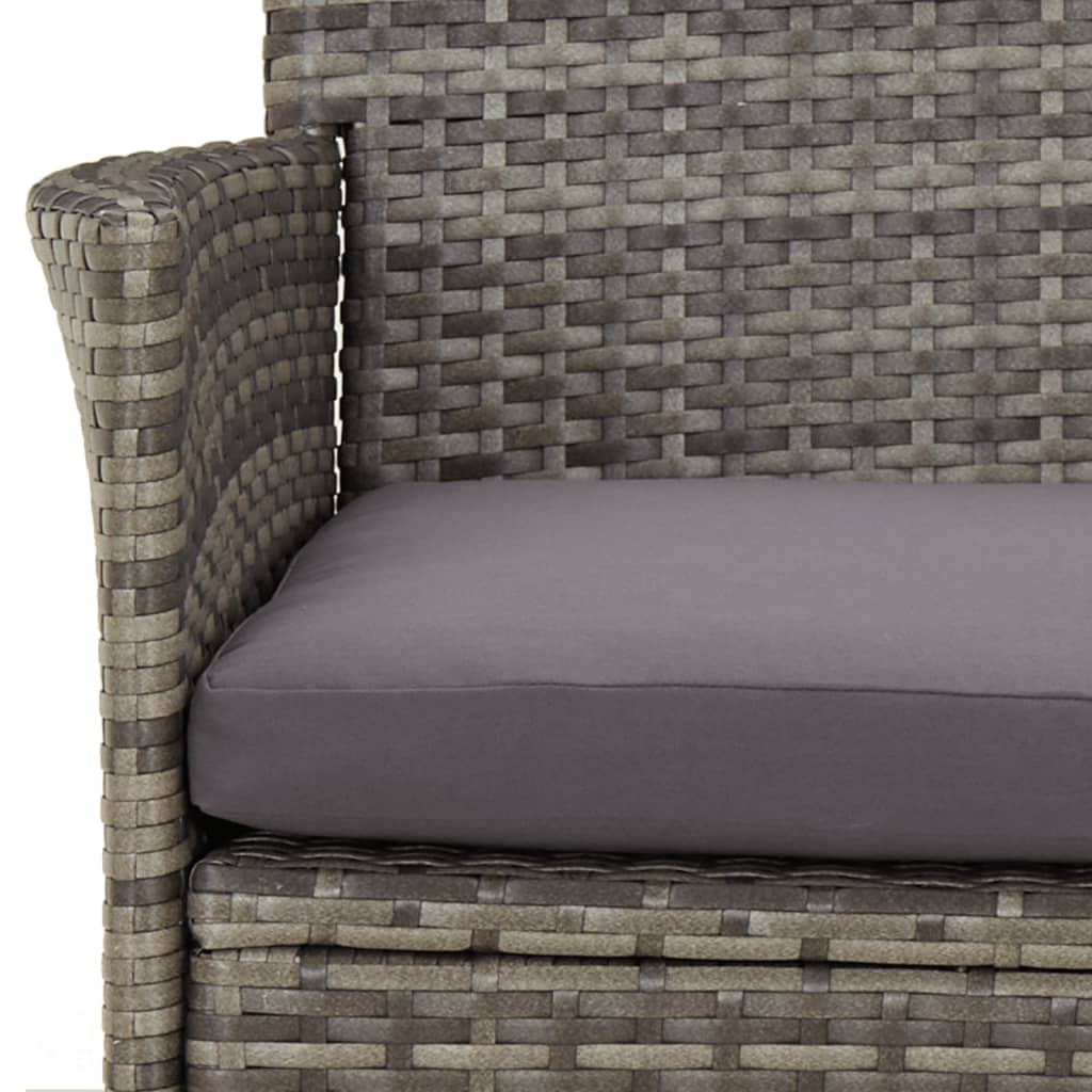 vidaXL 3-delige Tuinset met kussens poly rattan grijs