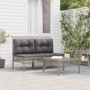 vidaXL 3-delige Loungeset met kussens poly rattan grijs