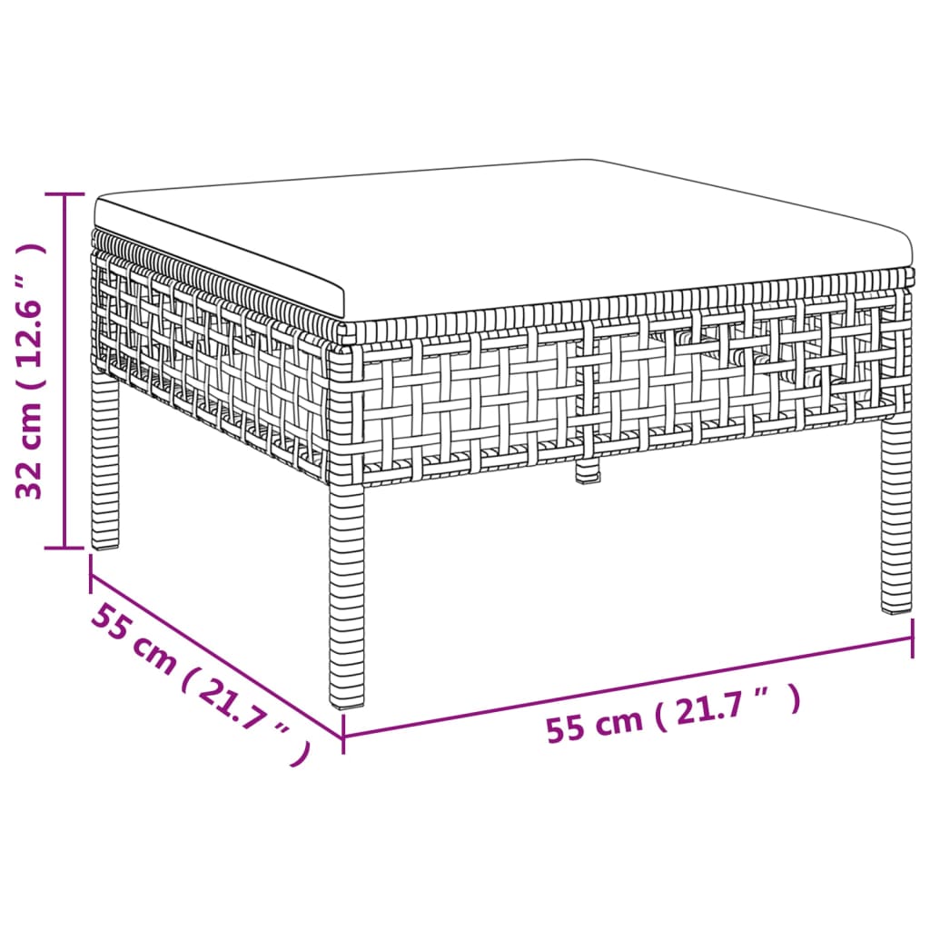 vidaXL 3-delige Loungeset met kussens poly rattan grijs