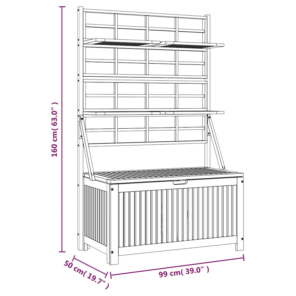 vidaXL Opbergbox met latwerk 99x50x160 cm massief acaciahout grijs