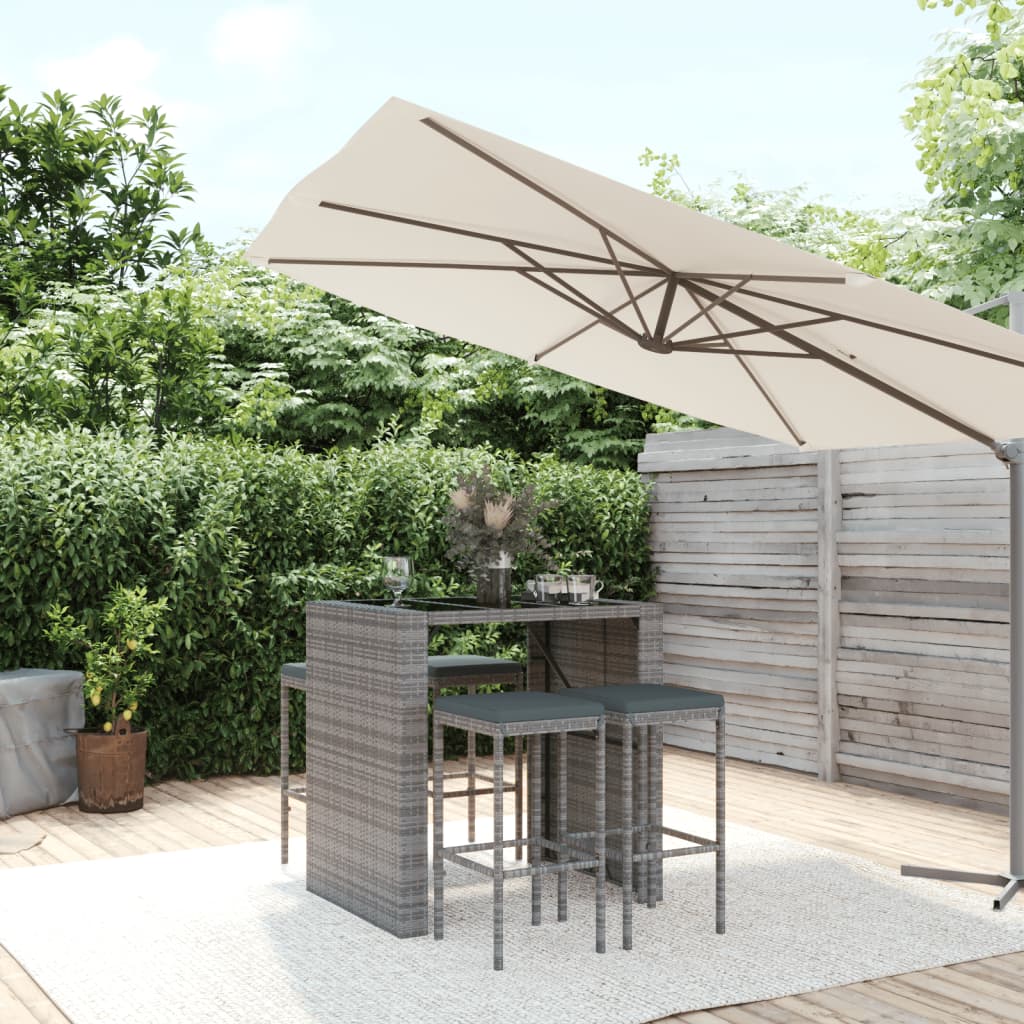 vidaXL 9-delige Tuinbarset met kussens poly rattan grijs