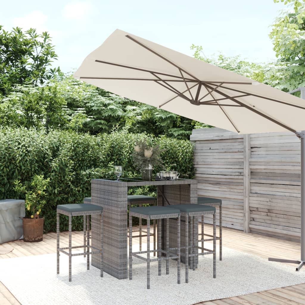 vidaXL 9-delige Tuinbarset met kussens poly rattan grijs