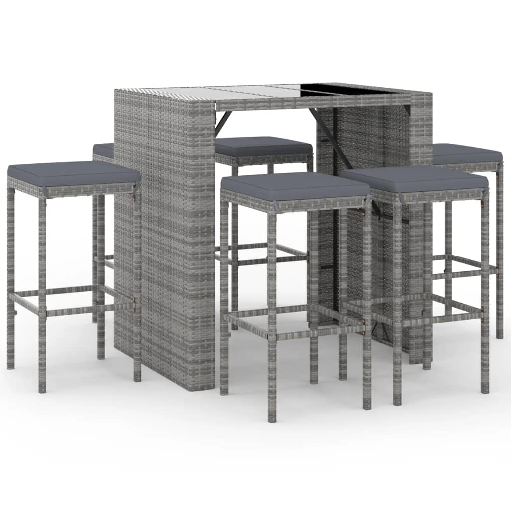 vidaXL 9-delige Tuinbarset met kussens poly rattan grijs