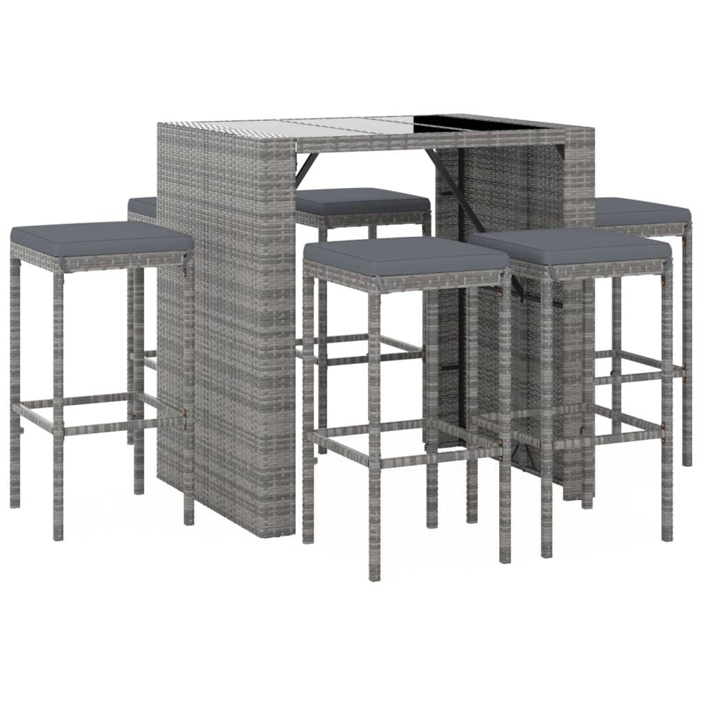 vidaXL 9-delige Tuinbarset met kussens poly rattan grijs