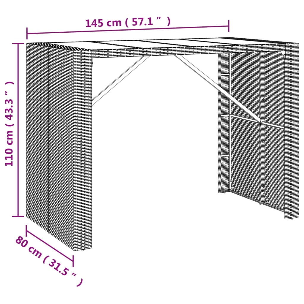 vidaXL 9-delige Tuinbarset met kussens poly rattan grijs