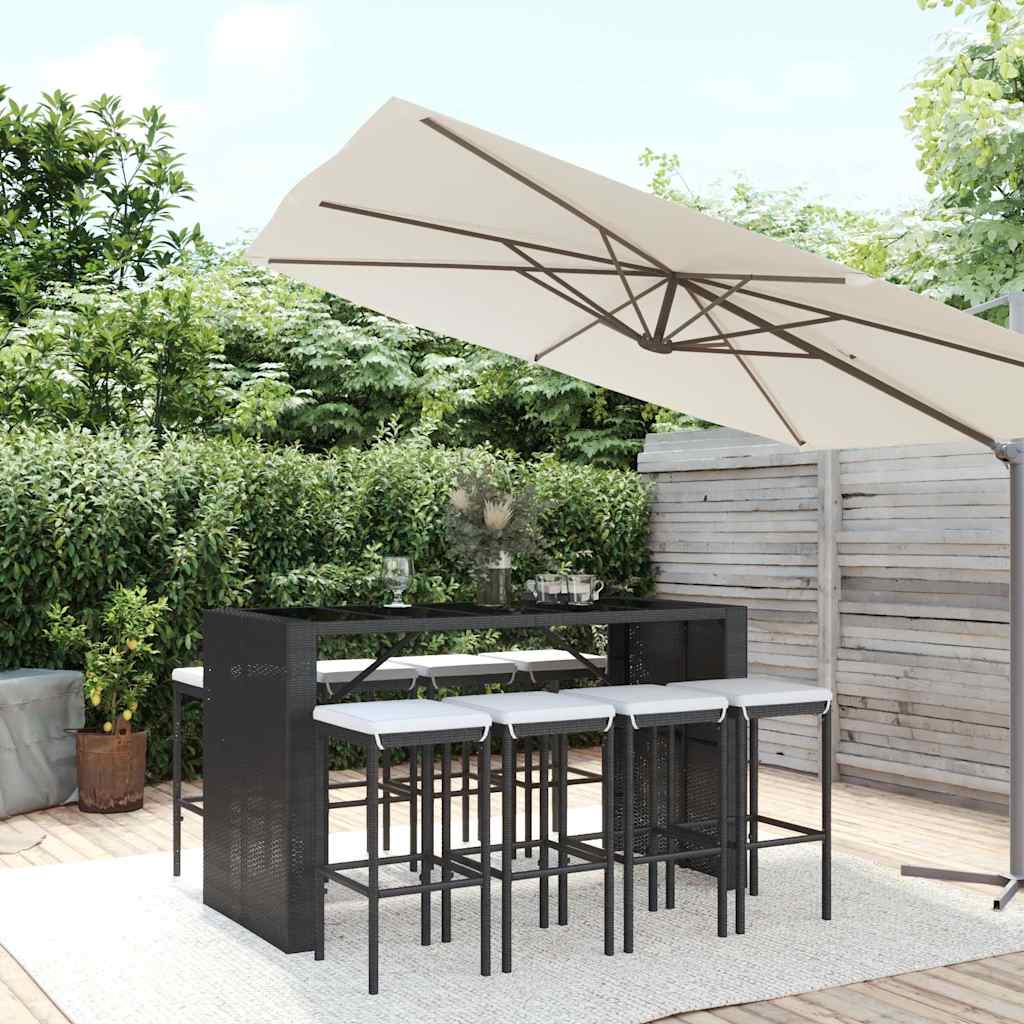 vidaXL 9-delige Tuinbarset met kussens poly rattan grijs