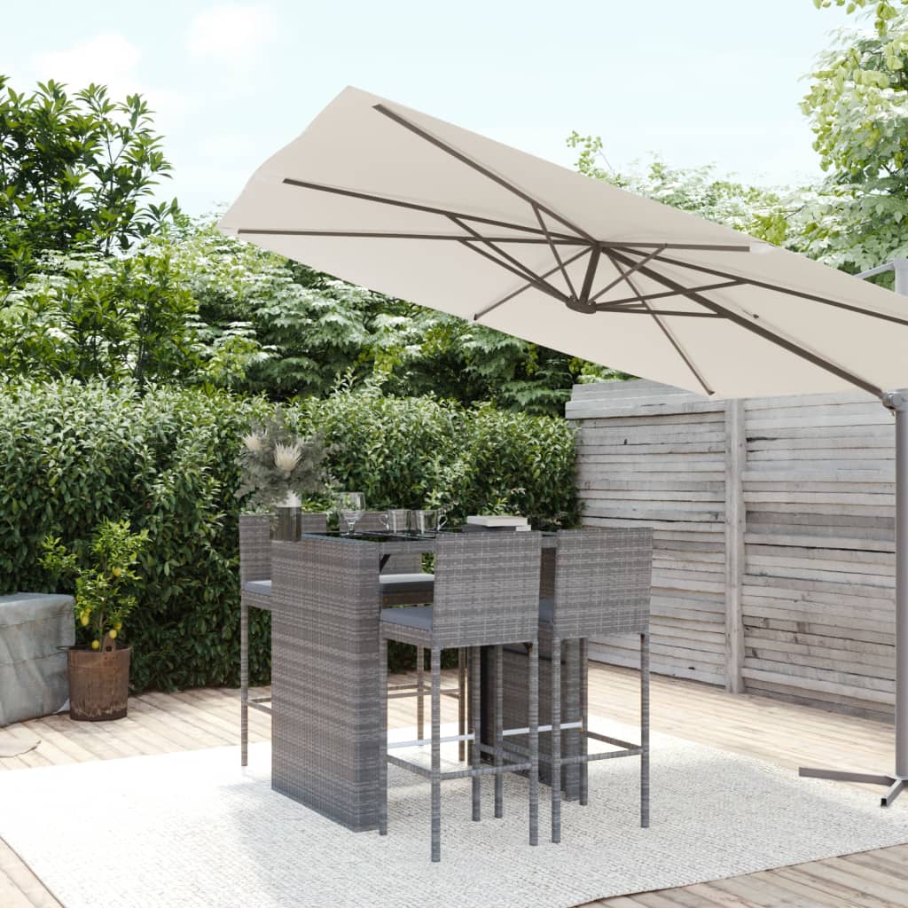 vidaXL 9-delige Tuinbarset met kussens poly rattan grijs