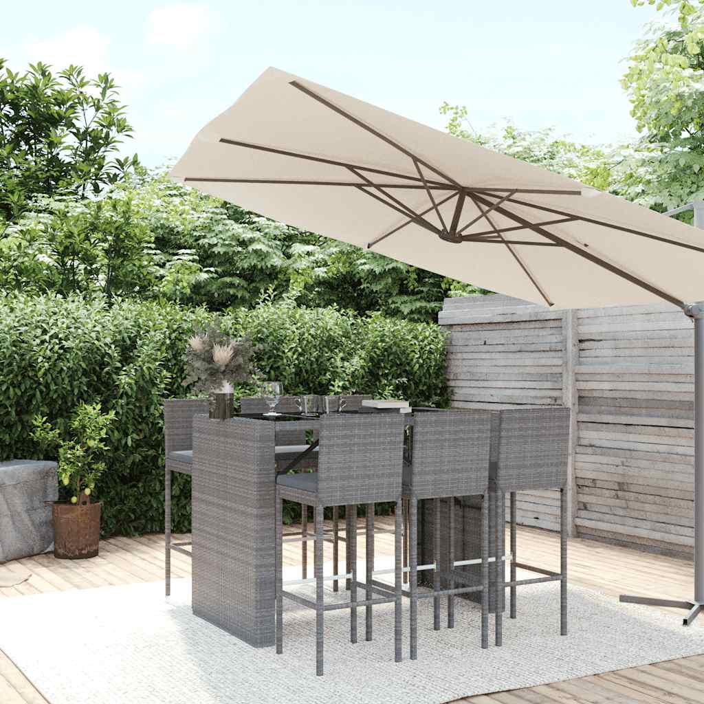 vidaXL 9-delige Tuinbarset met kussens poly rattan grijs