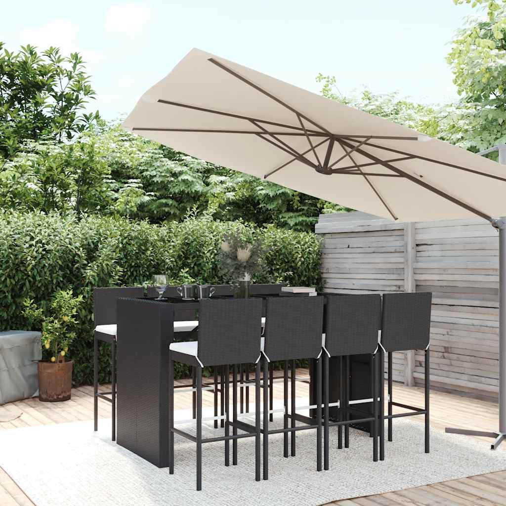 vidaXL 9-delige Tuinbarset met kussens poly rattan grijs