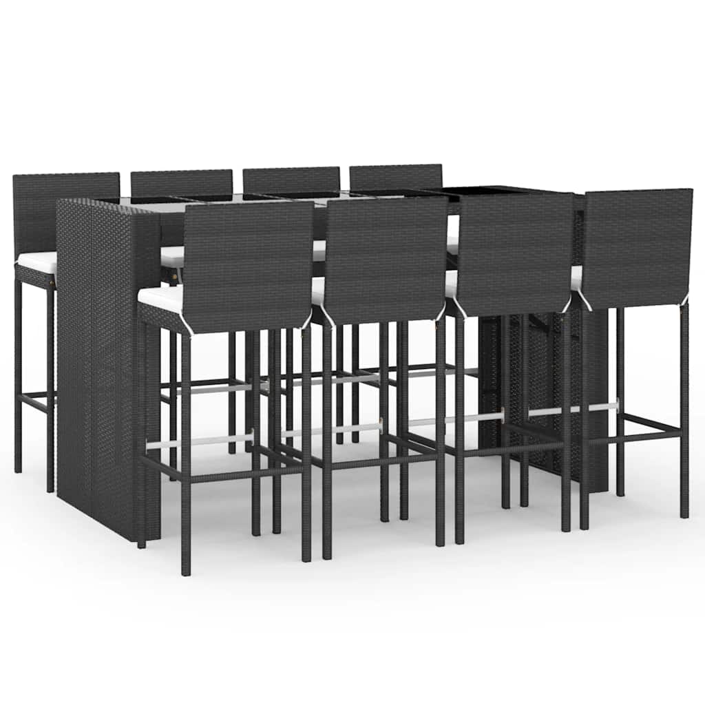 vidaXL 9-delige Tuinbarset met kussens poly rattan grijs