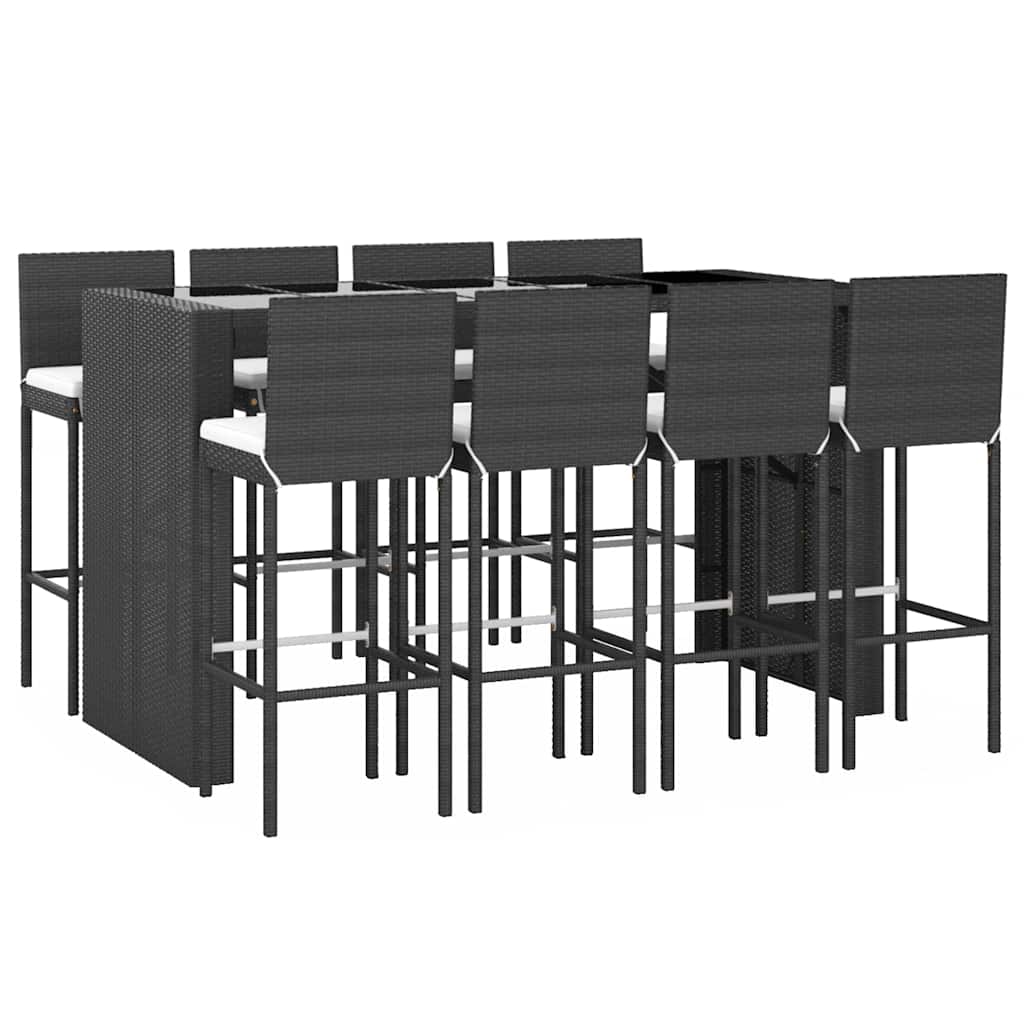 vidaXL 9-delige Tuinbarset met kussens poly rattan grijs