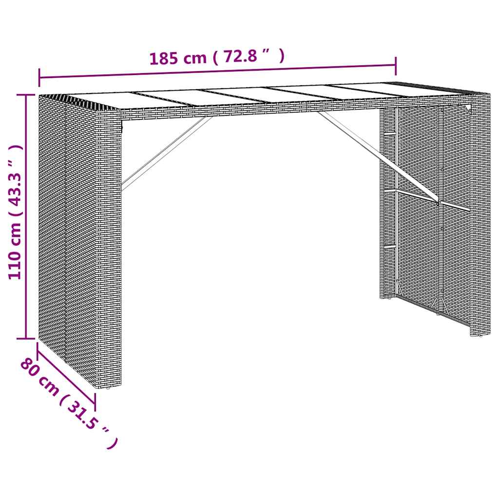 vidaXL 9-delige Tuinbarset met kussens poly rattan grijs