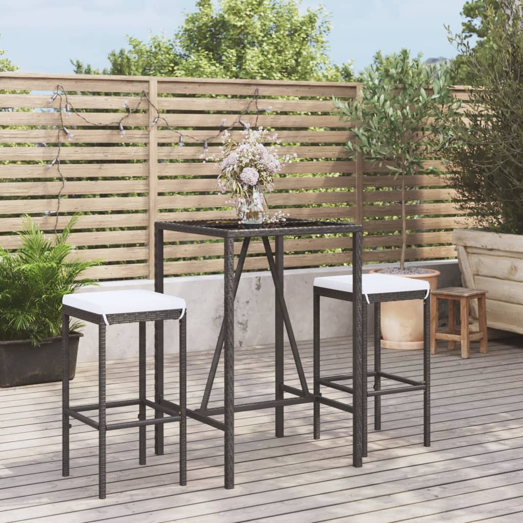 vidaXL 11-delige Tuinbarset met kussens poly rattan zwart