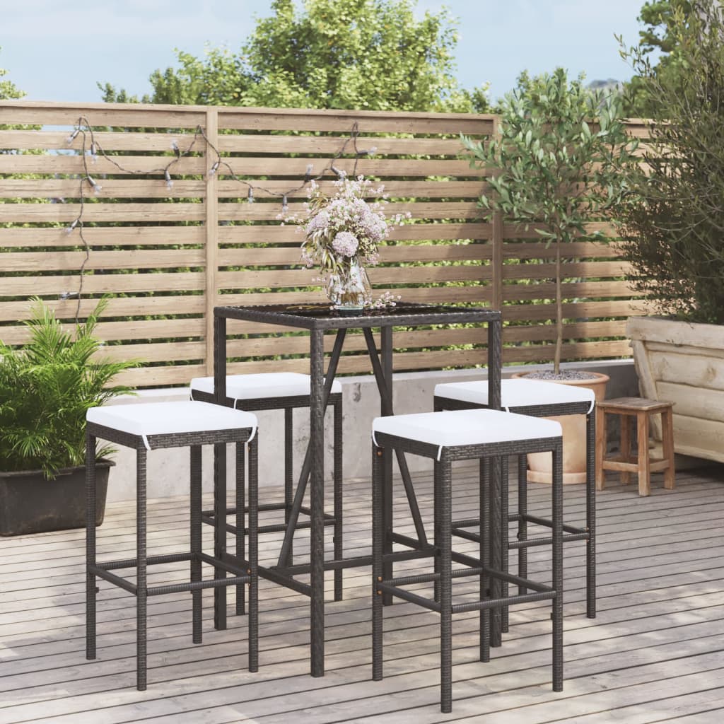 vidaXL 11-delige Tuinbarset met kussens poly rattan zwart