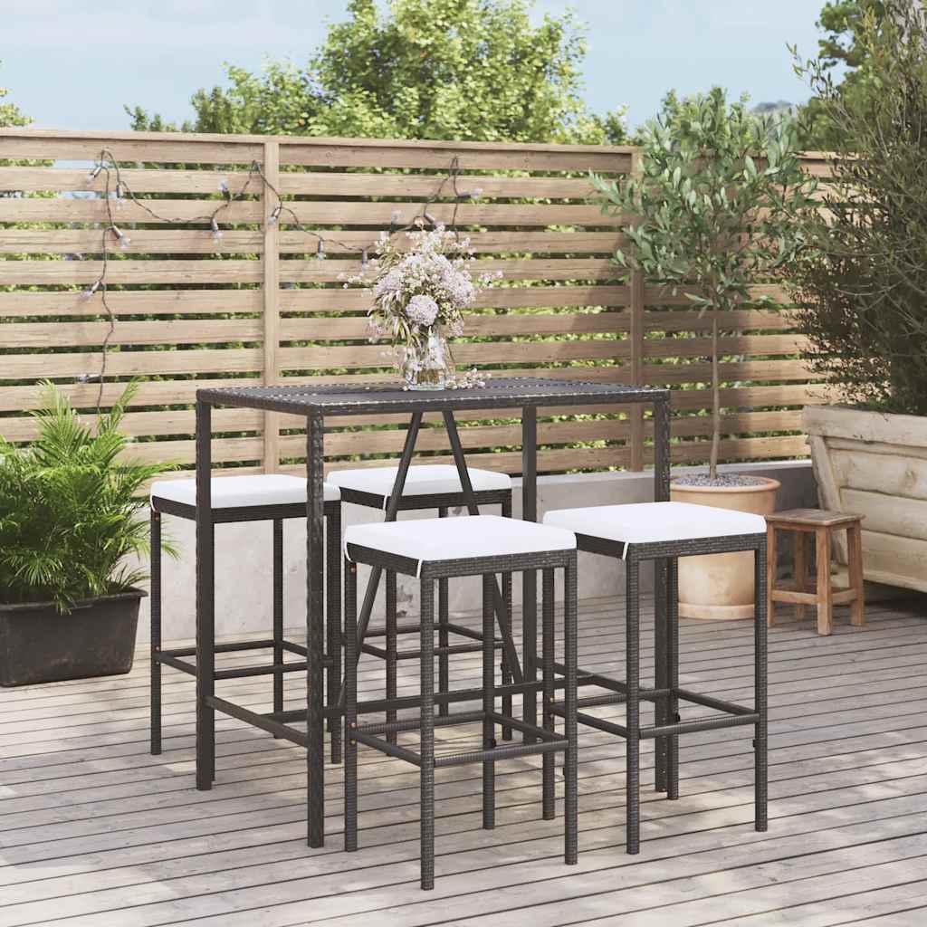 vidaXL 11-delige Tuinbarset met kussens poly rattan zwart