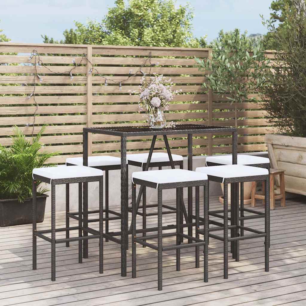 vidaXL 11-delige Tuinbarset met kussens poly rattan zwart