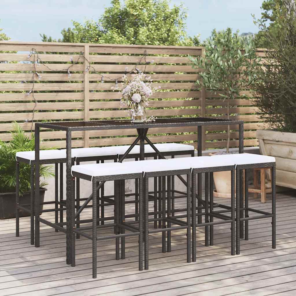 vidaXL 11-delige Tuinbarset met kussens poly rattan zwart