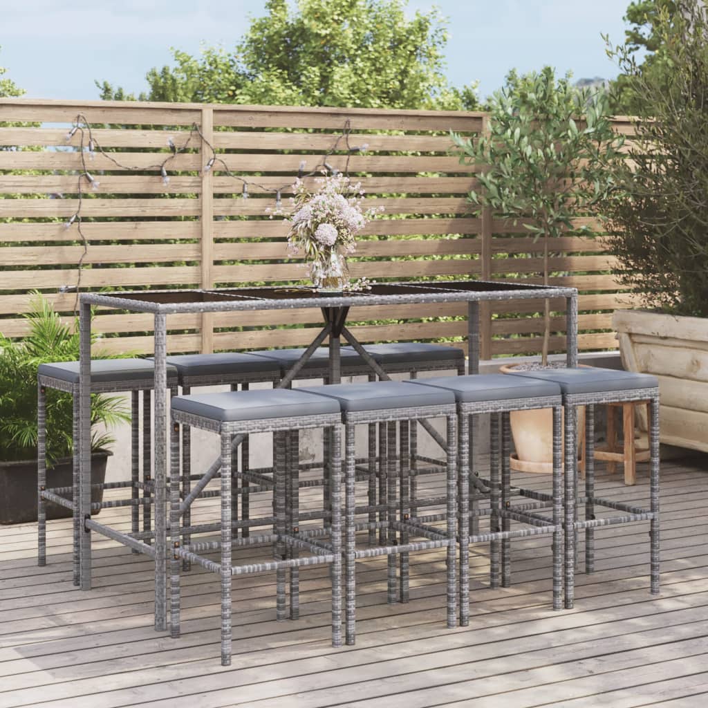 vidaXL 11-delige Tuinbarset met kussens poly rattan zwart