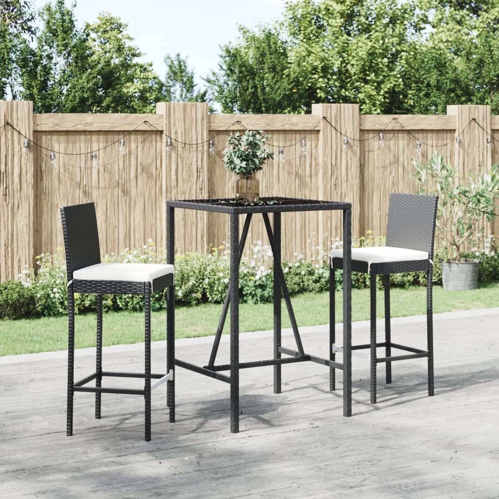 vidaXL 9-delige Tuinbarset met kussens poly rattan zwart