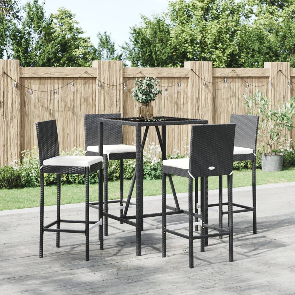 vidaXL 9-delige Tuinbarset met kussens poly rattan zwart