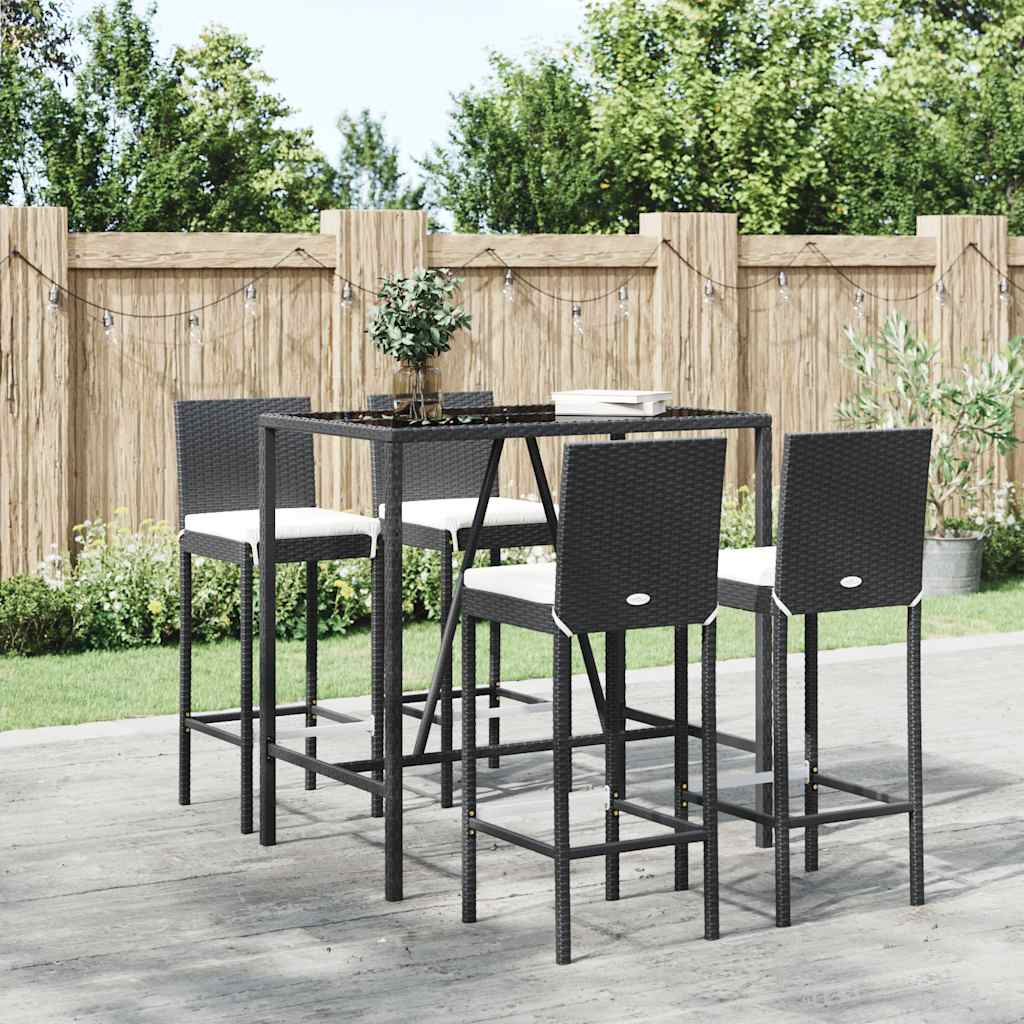 vidaXL 9-delige Tuinbarset met kussens poly rattan zwart