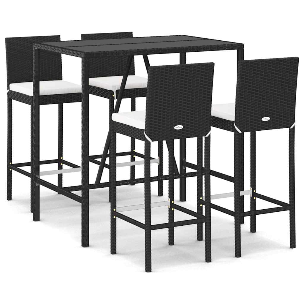 vidaXL 9-delige Tuinbarset met kussens poly rattan zwart
