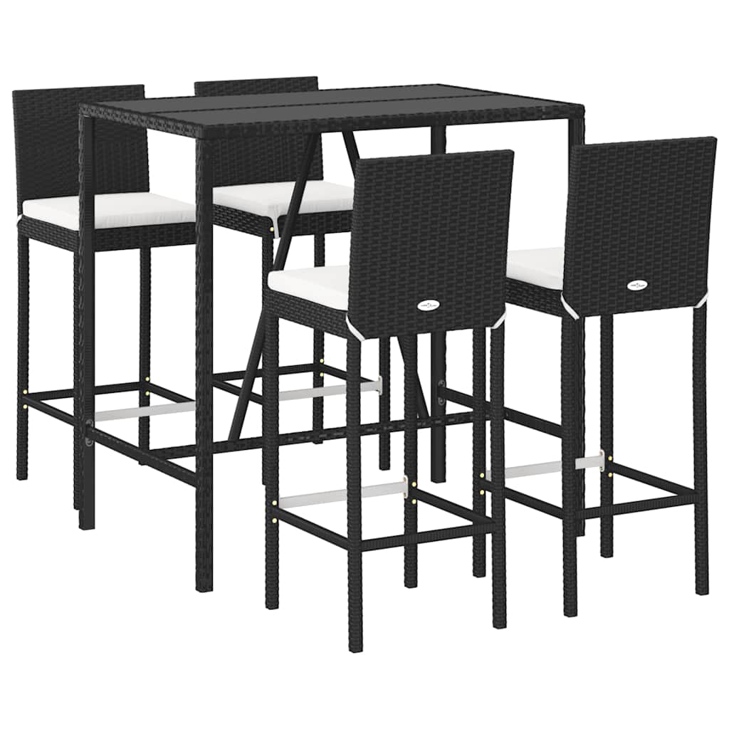 vidaXL 9-delige Tuinbarset met kussens poly rattan zwart