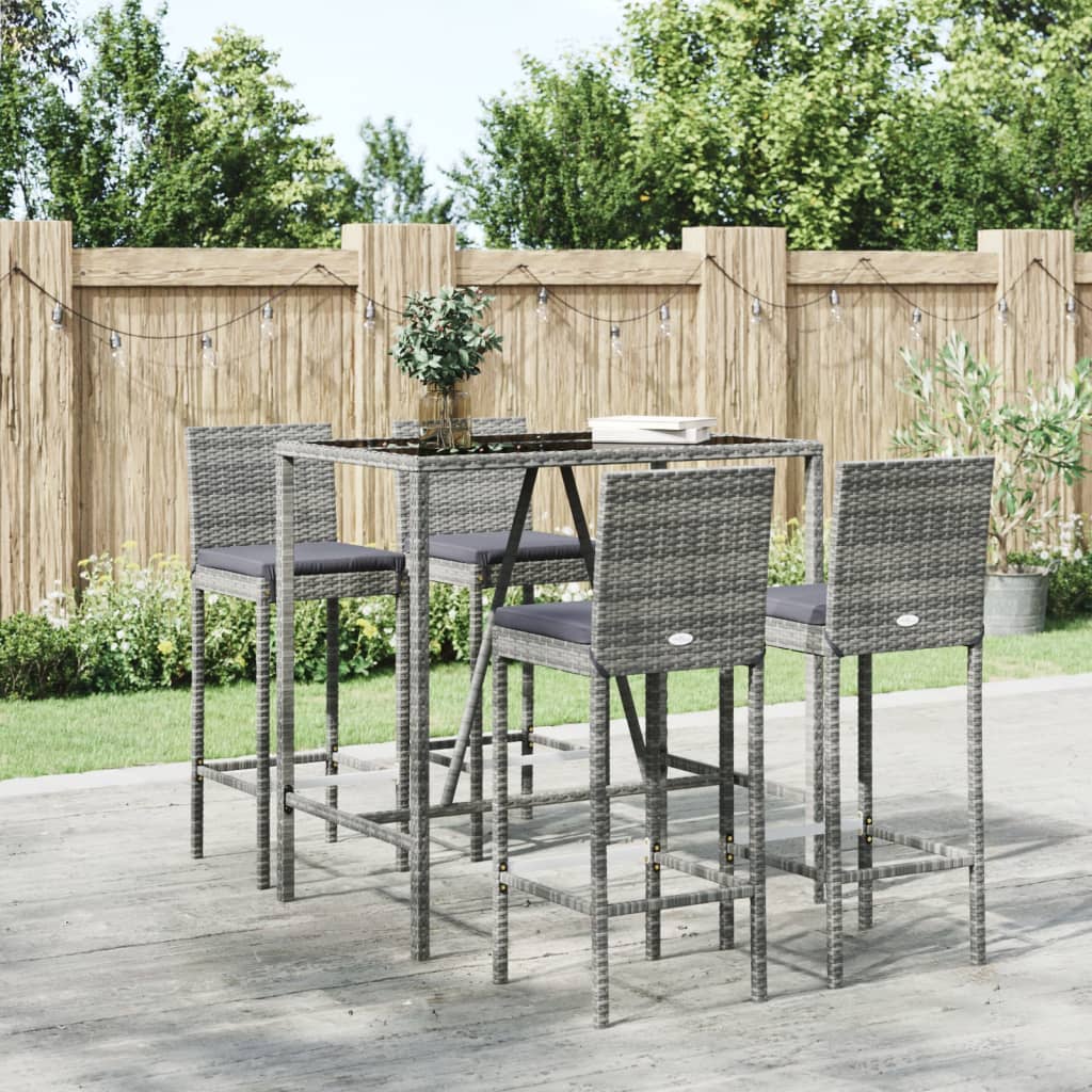 vidaXL 9-delige Tuinbarset met kussens poly rattan zwart