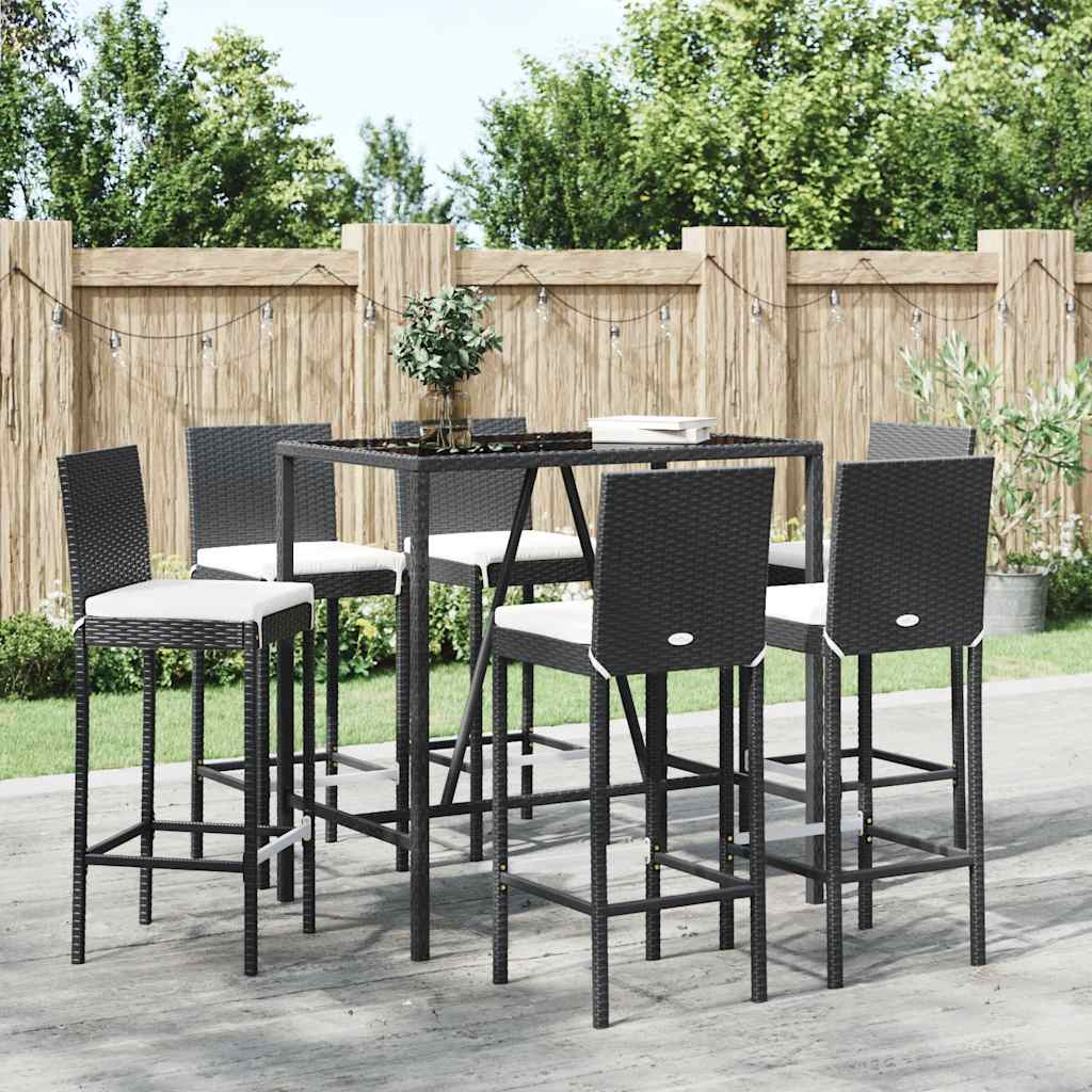 vidaXL 9-delige Tuinbarset met kussens poly rattan zwart