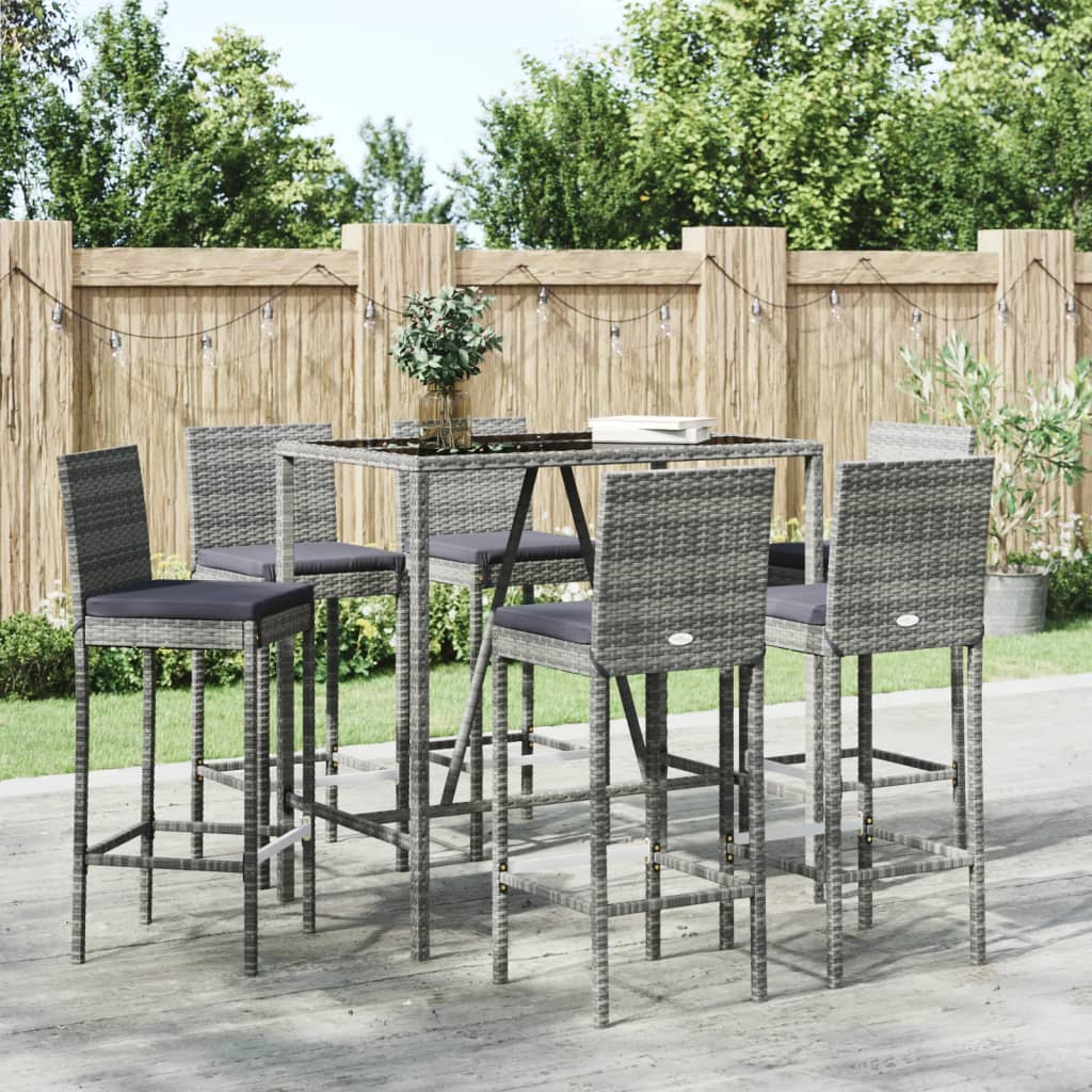 vidaXL 9-delige Tuinbarset met kussens poly rattan zwart