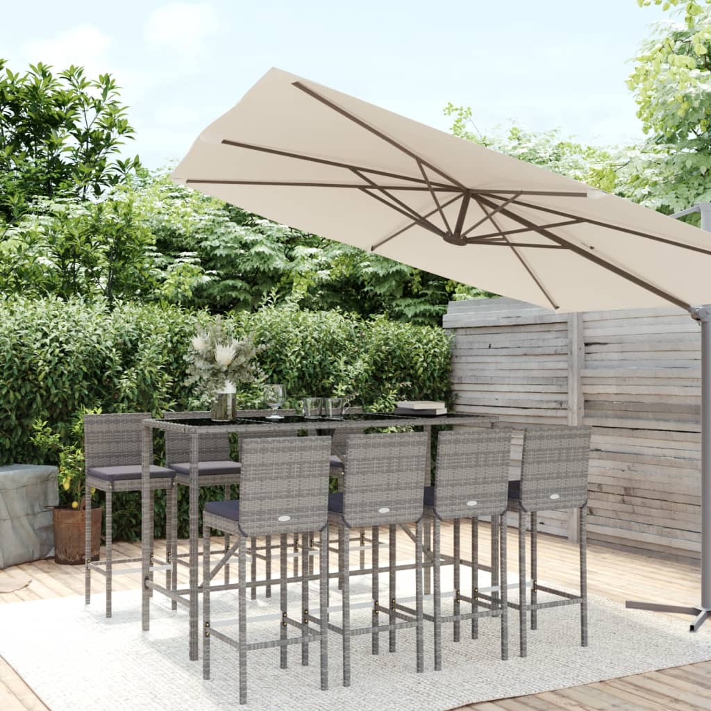 vidaXL 9-delige Tuinbarset met kussens poly rattan zwart