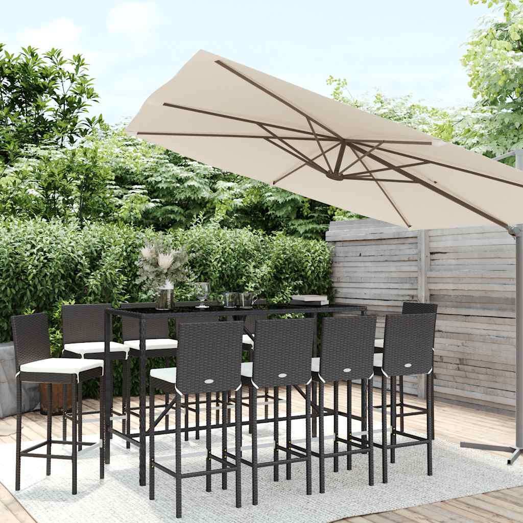 vidaXL 9-delige Tuinbarset met kussens poly rattan zwart