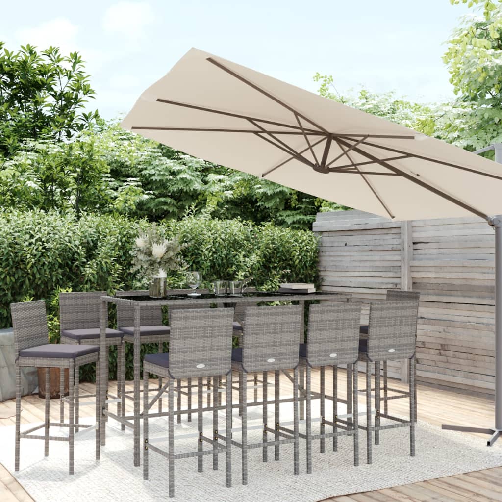 vidaXL 9-delige Tuinbarset met kussens poly rattan zwart